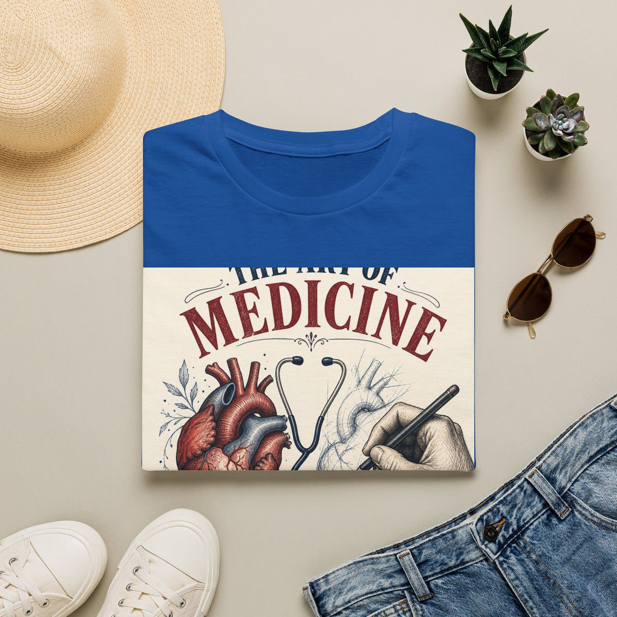 T Shirt Design Featuring Anatomical Heart And Sketching Hand