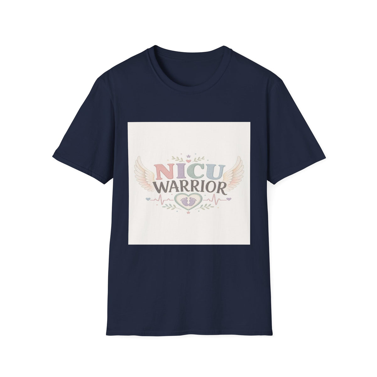 NICU Warrior Design With Baby Footprint And Angel Wings- Graphic Tees