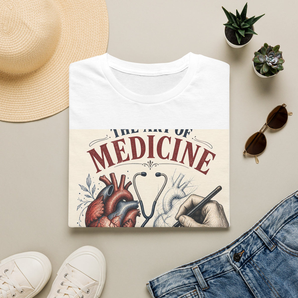 T Shirt Design Featuring Anatomical Heart And Sketching Hand