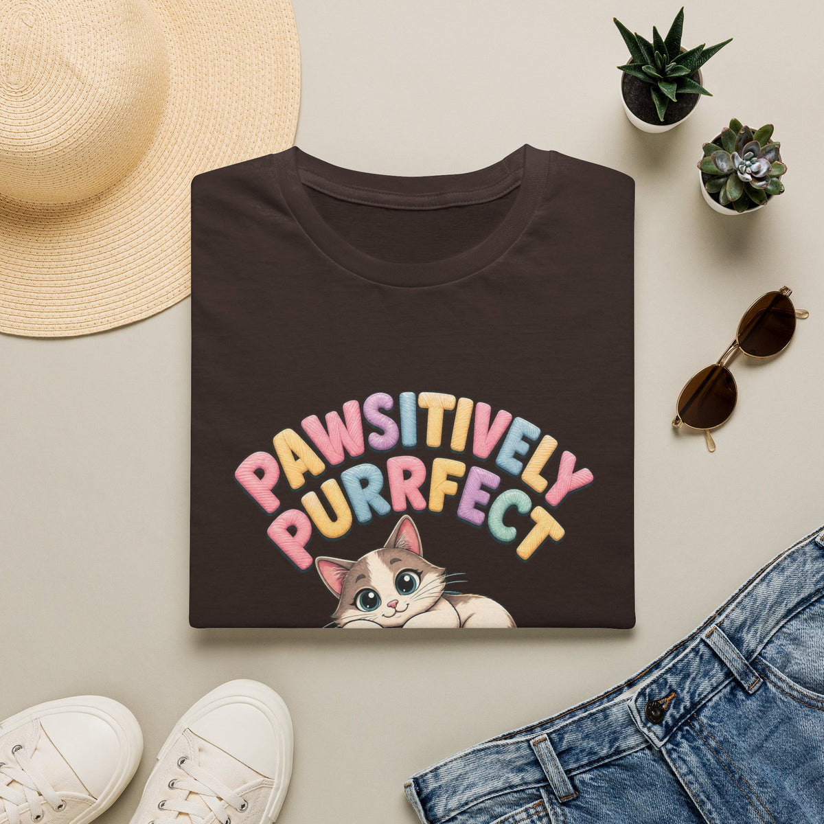 Pawsitively Purrfect Cat T-Shirt — Cute Kitten Yarn Lover Tee