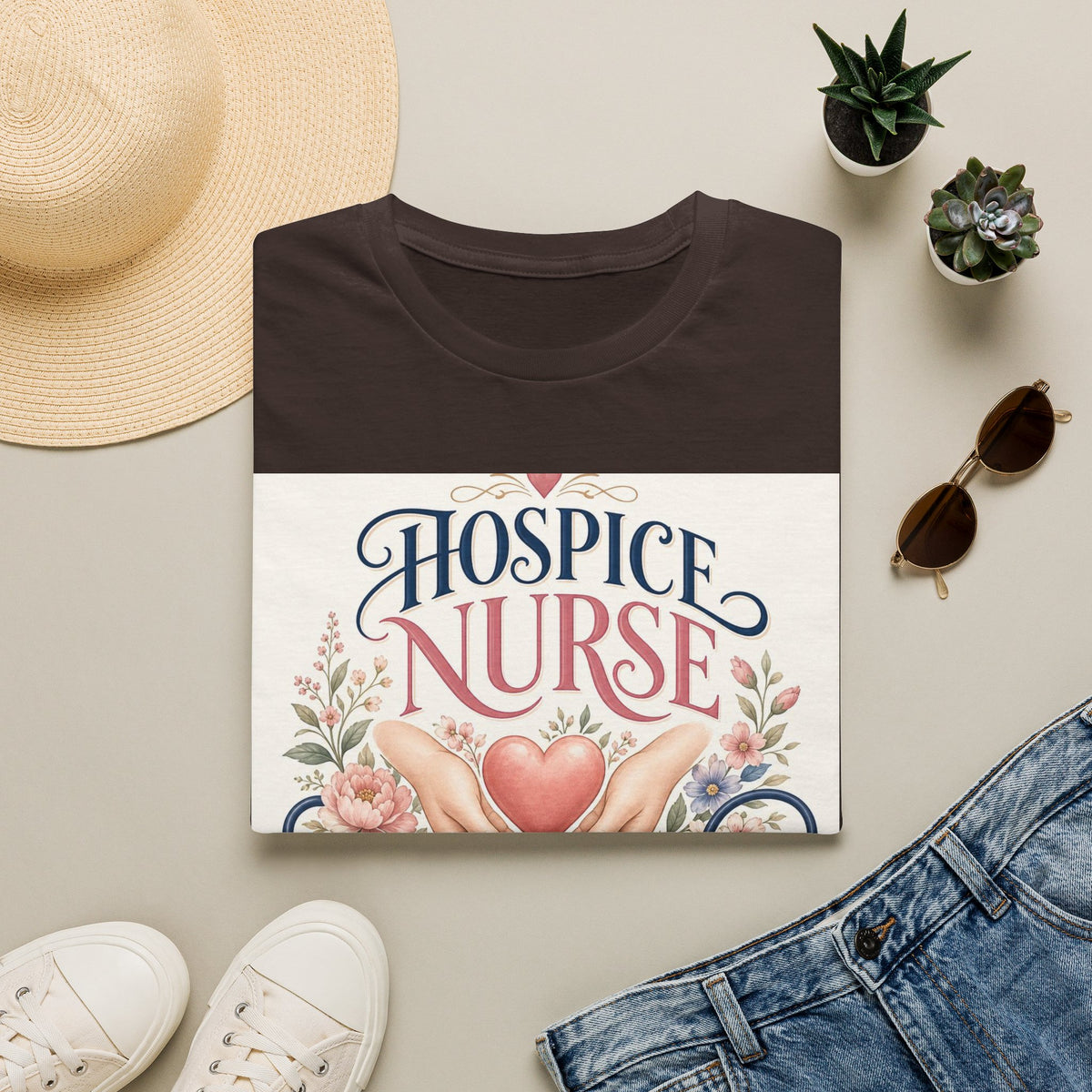 Elegant T Shirt Design Celebrating Hospice Nurses With Compassionate Imagery