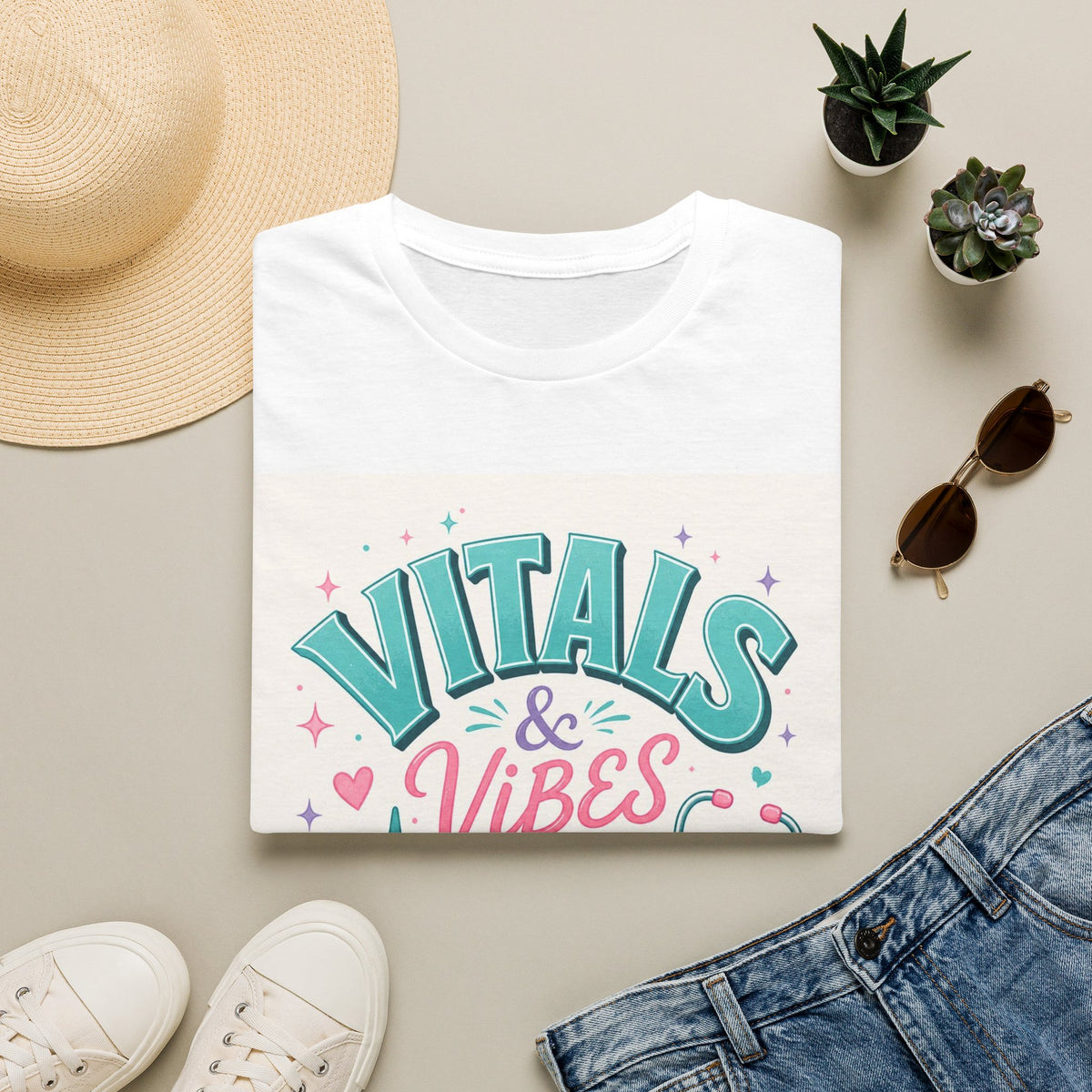 Trendy T Shirt Design Featuring Vitals And Vibes Phrase