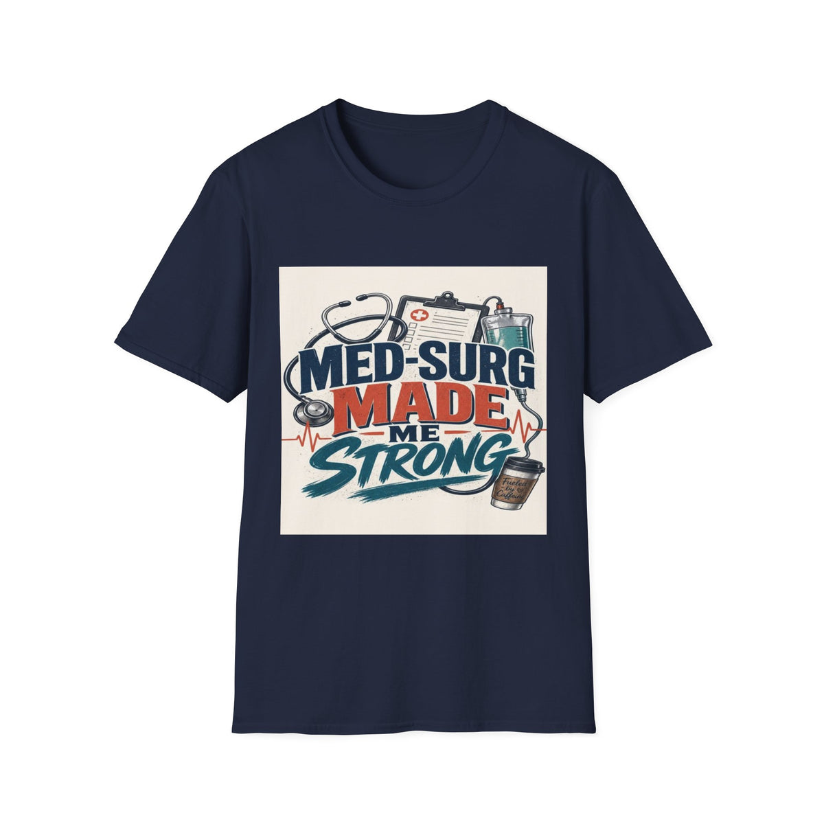 Bold Typography Design Celebrating Med-Surg Strength With Healthcare Icons- Graphic Tees