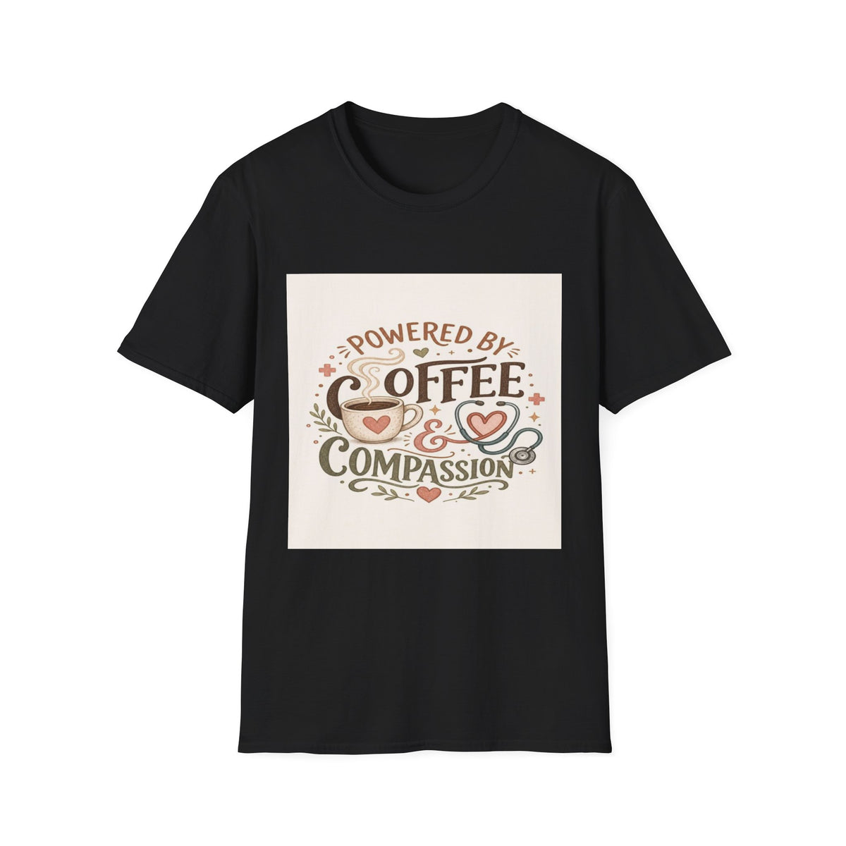 Cozy T-shirt Design Featuring Hand-Lettered Coffee and Compassion- Graphic Tees