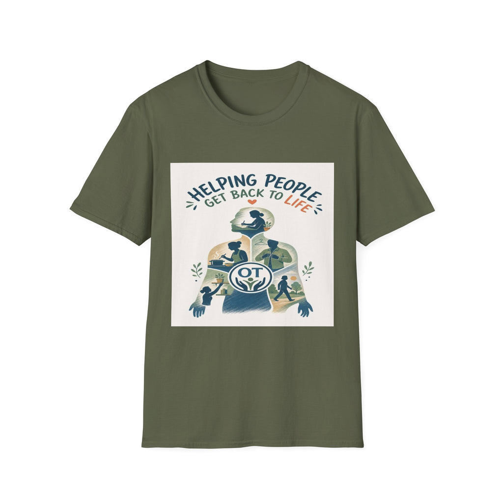 T-shirt Design Featuring Daily Activities Silhouette With OT Symbol- Graphic Tees