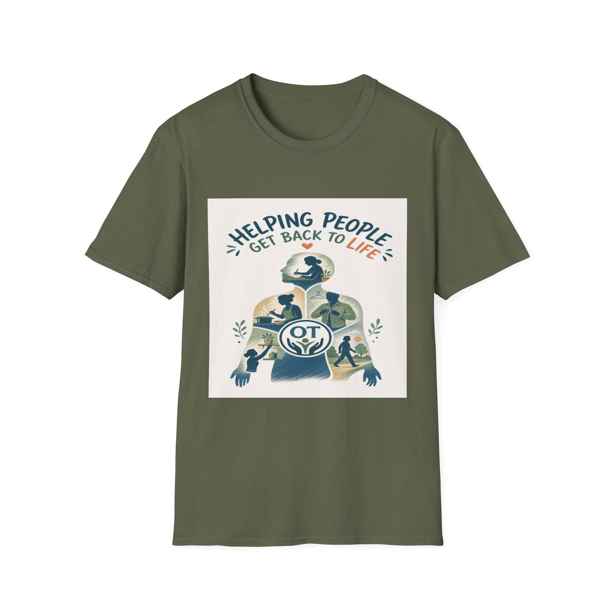T-shirt Design Featuring Daily Activities Silhouette With OT Symbol- Graphic Tees