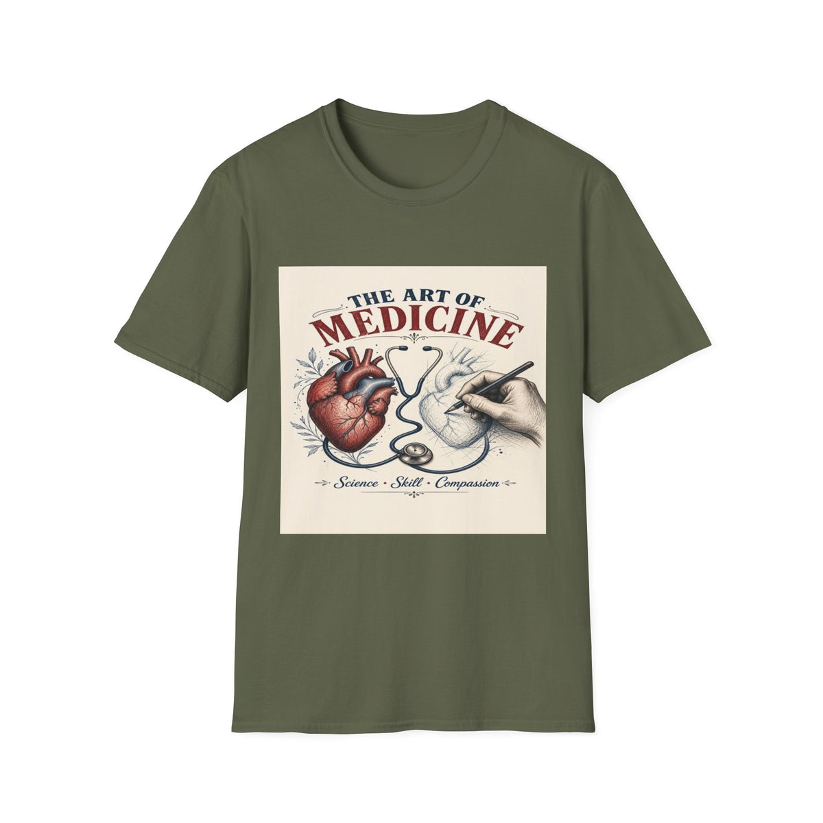 T-shirt Design Featuring Anatomical Heart And Sketching Hand- Graphic Tees