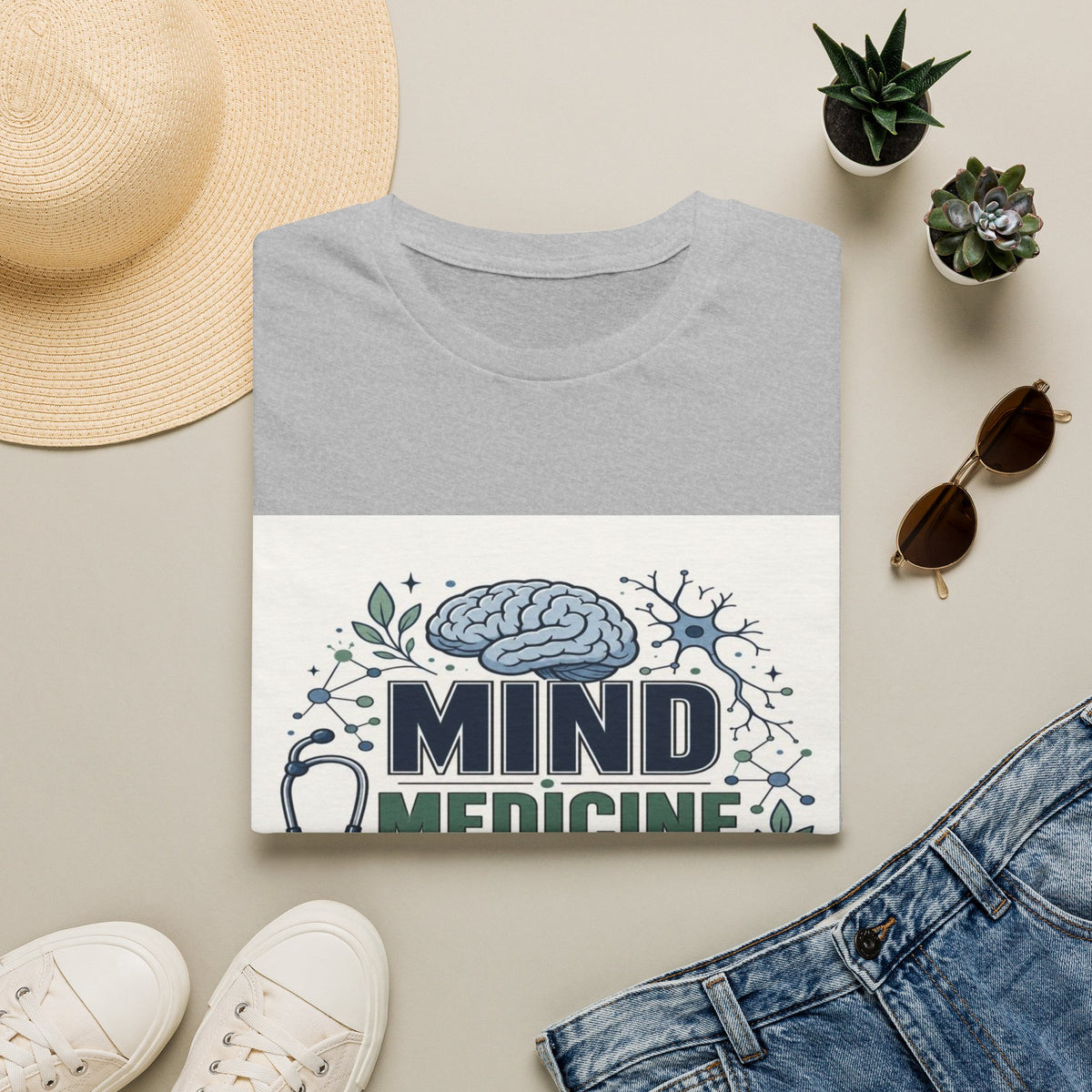 Illustration of Stacked Words Mind Medicine Healing with Medical Icons- Graphic Tees