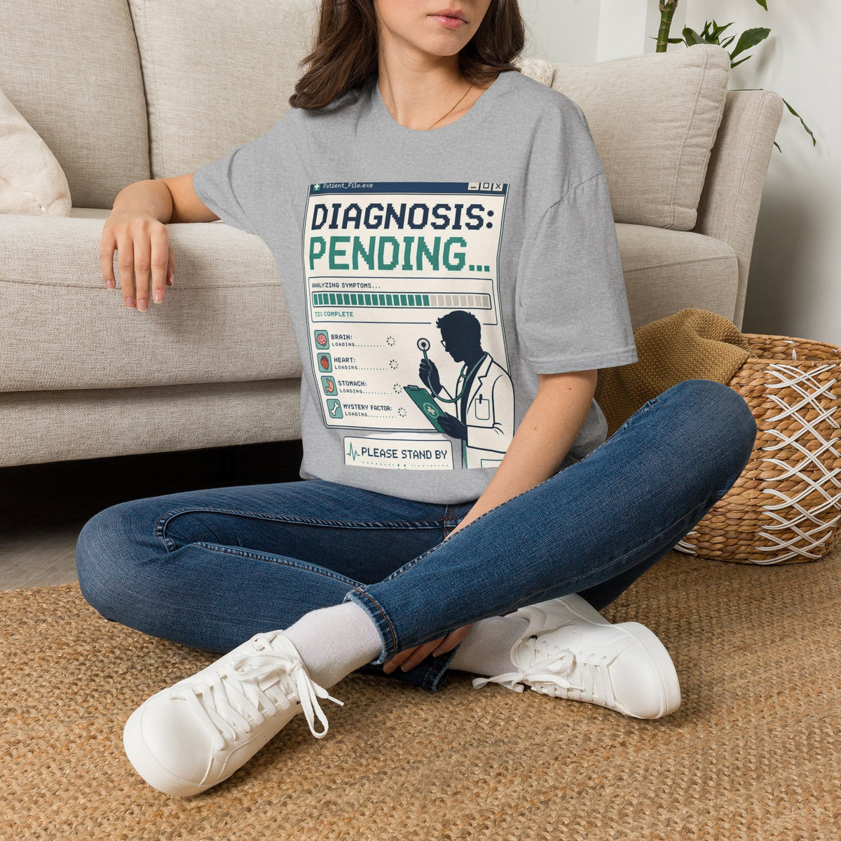 Humorous T Shirt Design Featuring Doctor's Chart Diagnosis Pending