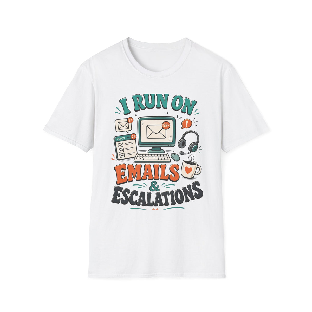 Bold T Shirt Design With Playful Email And Coffee Illustrations