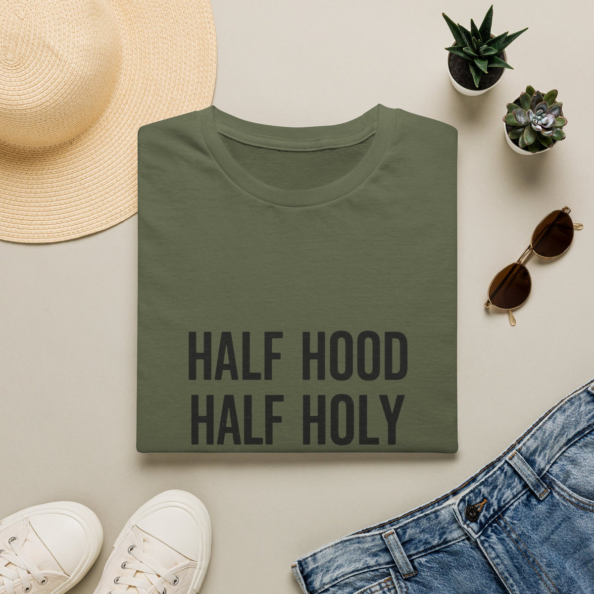 Half Hood Half Holy T-Shirt — Funny Faith & Attitude Graphic Tee