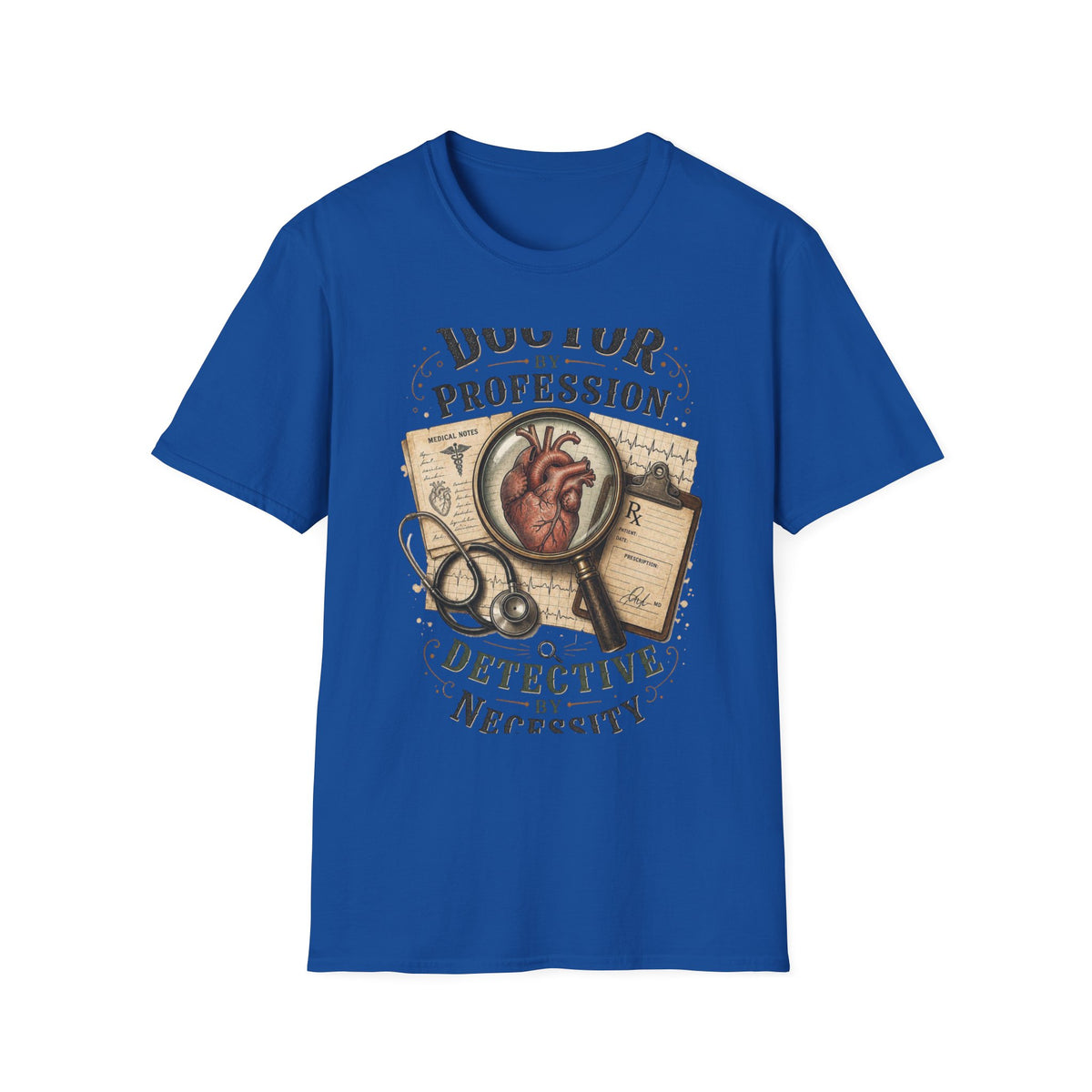Vintage Detective Inspired T Shirt Featuring Anatomical Heart And Magnifying Glass