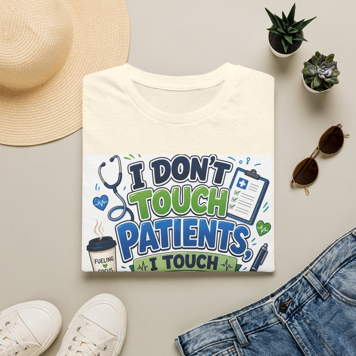 Humorous T Shirt Design Featuring Playful Healthcare And Spreadsheet Imagery