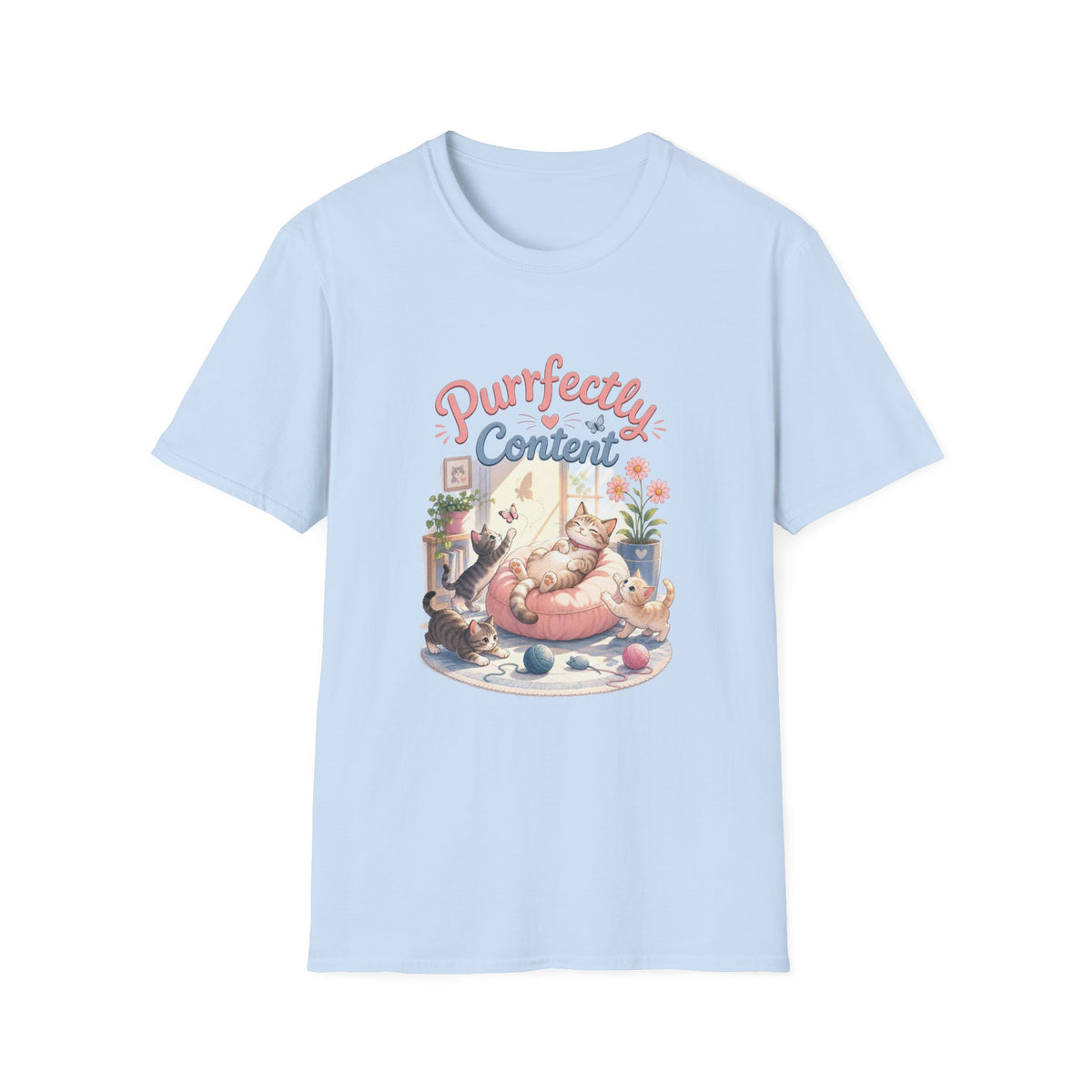 Purrfectly Content T-Shirt — Cute Cat Graphic Tee for Cat Lovers