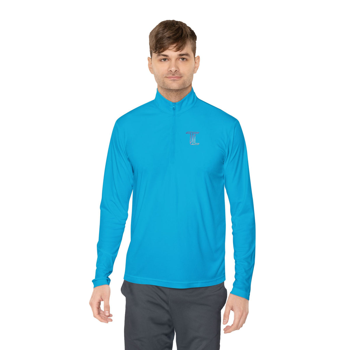 Quarter-Zip Pullover — Minimal Monogram 'T' Embroidered Pullover
