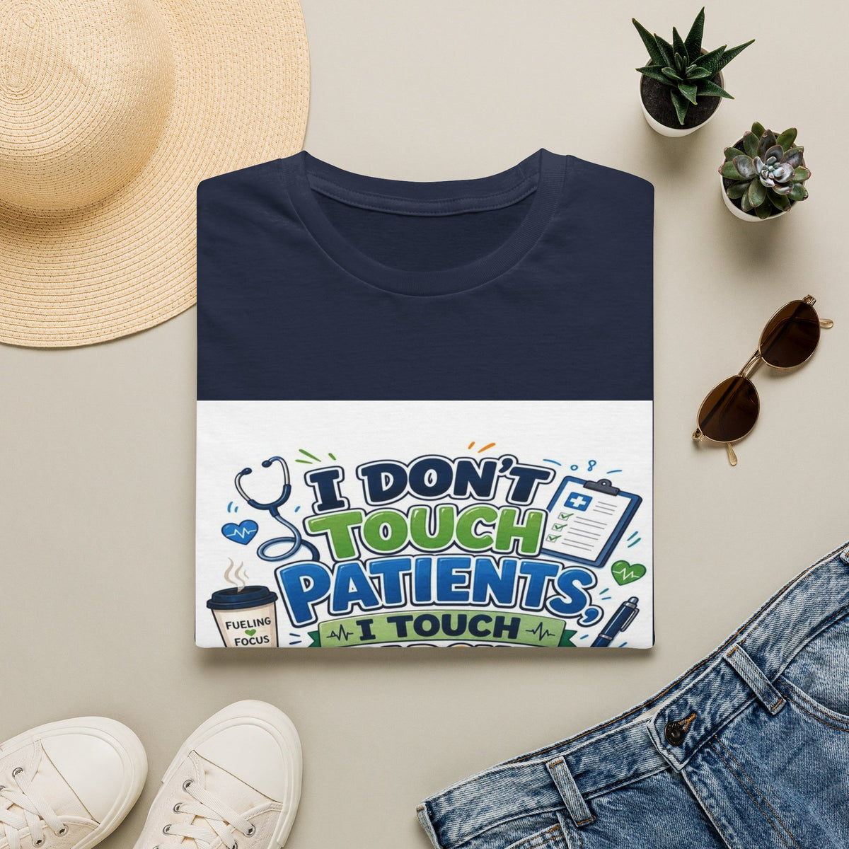 Humorous T-shirt Design Featuring Playful Healthcare And Spreadsheet Imagery- Graphic Tees