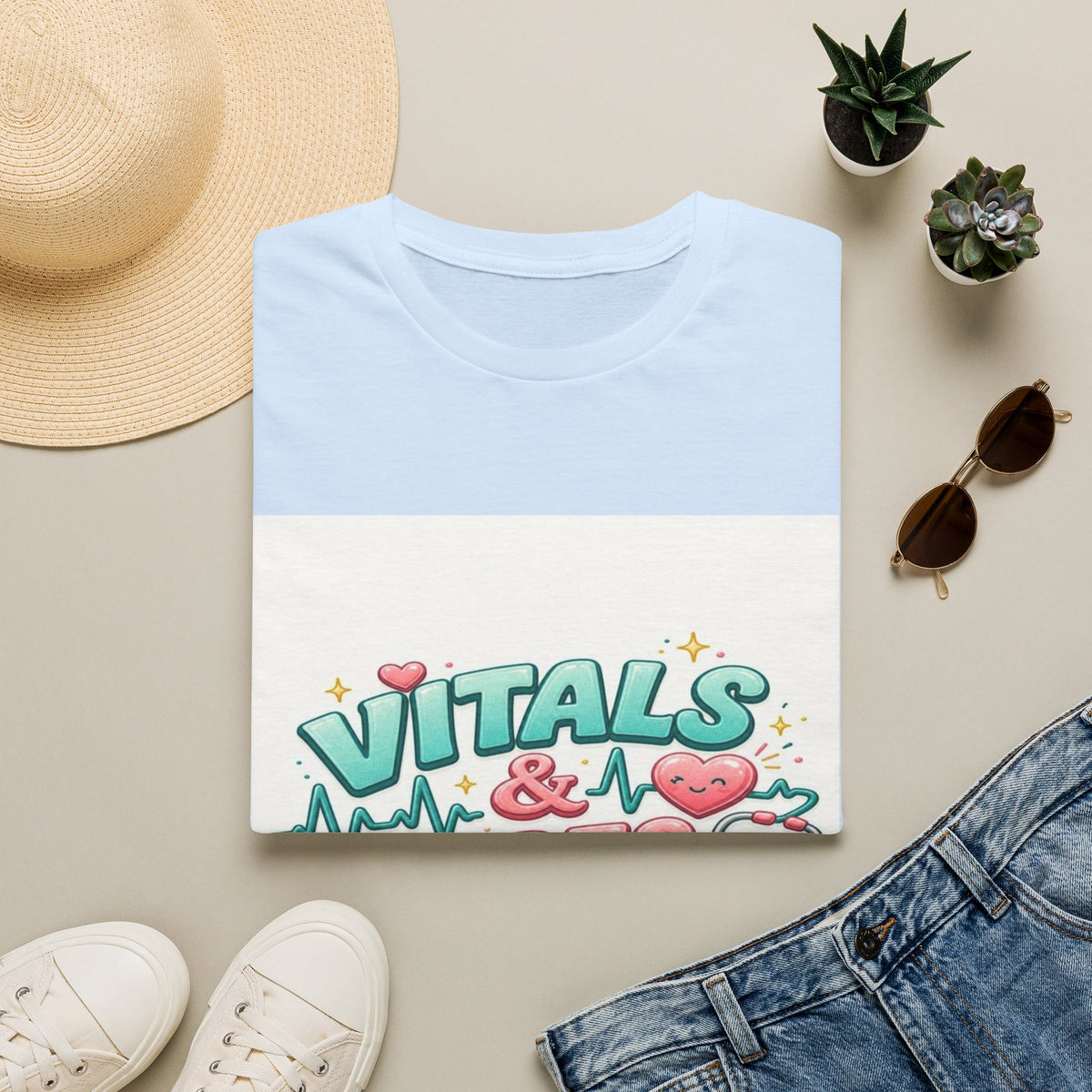 Trendy Healthcare T-Shirt Design Featuring Vitals And Vibes (1)- Graphic Tees