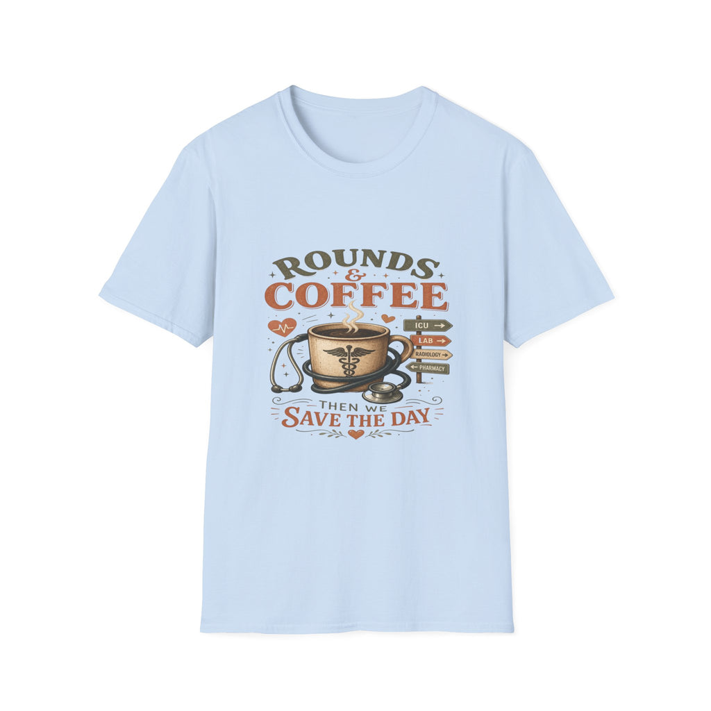 Coffee Cup With Stethoscope Combining Vintage Café And Medical Aesthetics- Graphic Tees