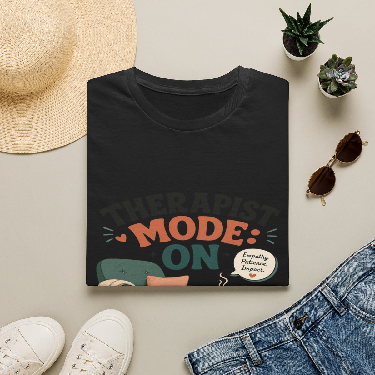 Bold Typography Depicting Therapist Mode With Stylish Illustrations- Graphic Tees