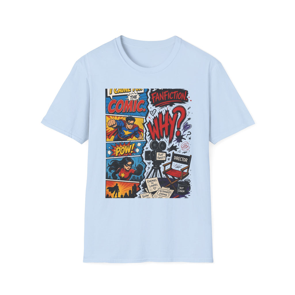 Split T Shirt Design Featuring Comic Panels And Fanfiction Elements