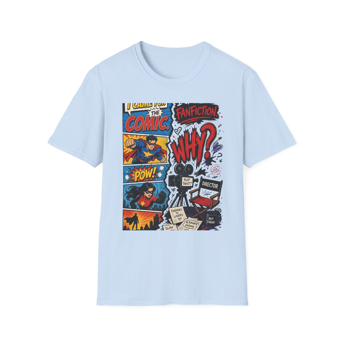 Split T Shirt Design Featuring Comic Panels And Fanfiction Elements