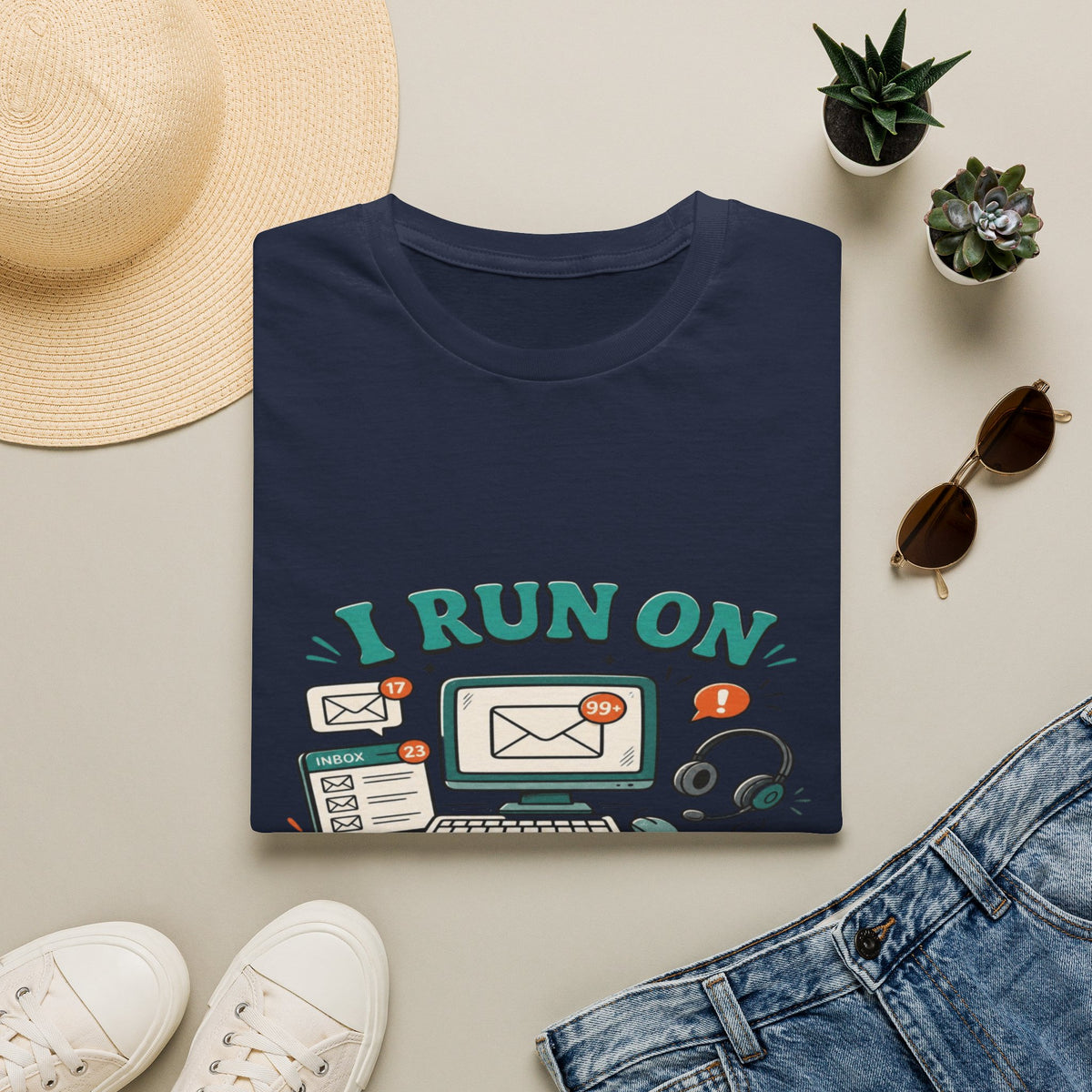 Bold T-Shirt Design With Playful Email And Coffee Illustrations- Graphic Tees
