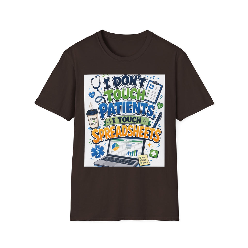 Humorous T Shirt Design Featuring Playful Healthcare And Spreadsheet Imagery