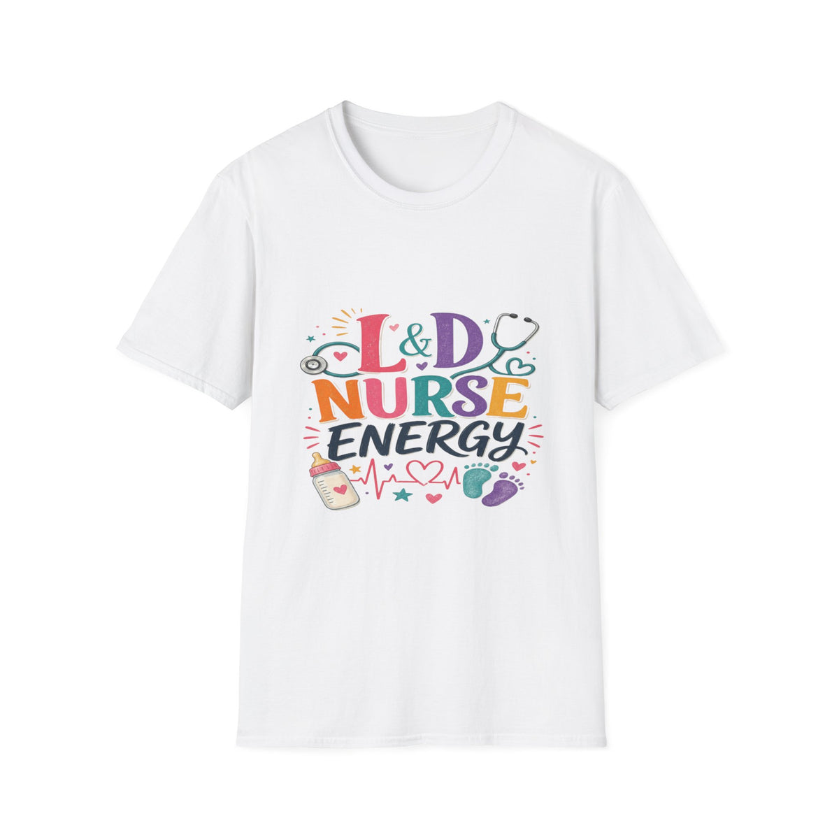 L&D Nurse Energy Trendy T-Shirt Design with Vibrant Elements- Graphic Tees