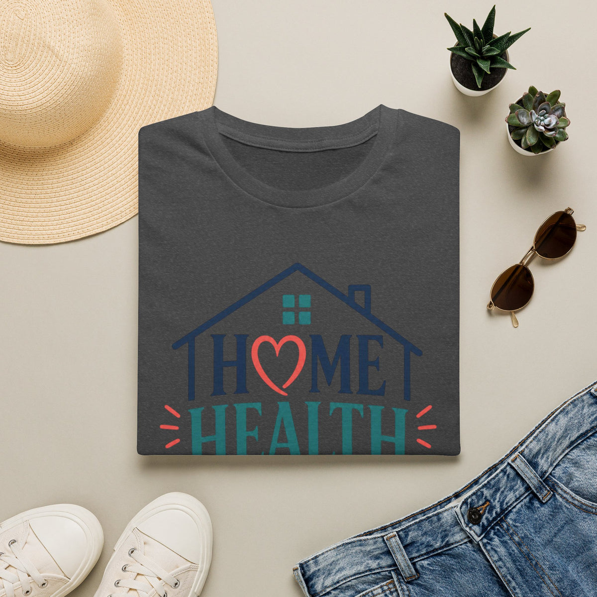Home Health Nurse T Shirt Design With Heart And Stethoscope