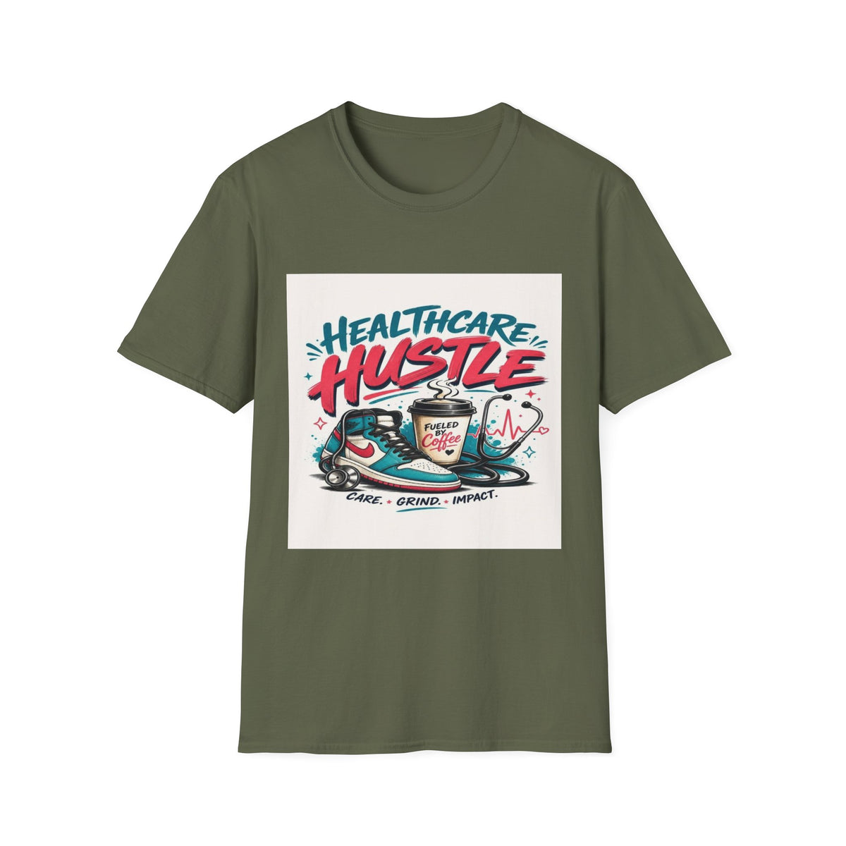 Dynamic T-Shirt Design Featuring Healthcare Hustle Text- Graphic Tees