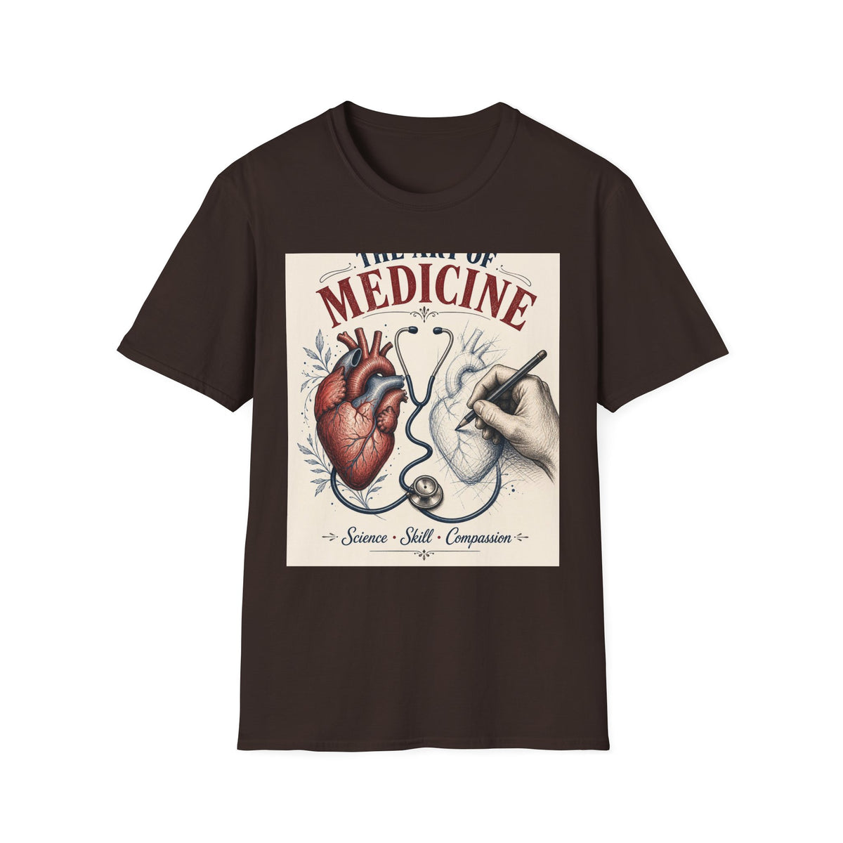T Shirt Design Featuring Anatomical Heart And Sketching Hand