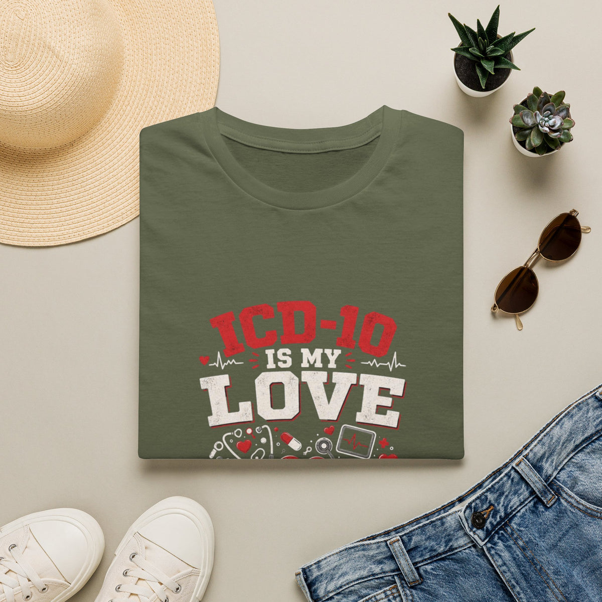 T-shirt Design Featuring Humorous _ICD-10 Is My Love Language_ Phrase- Graphic Tees