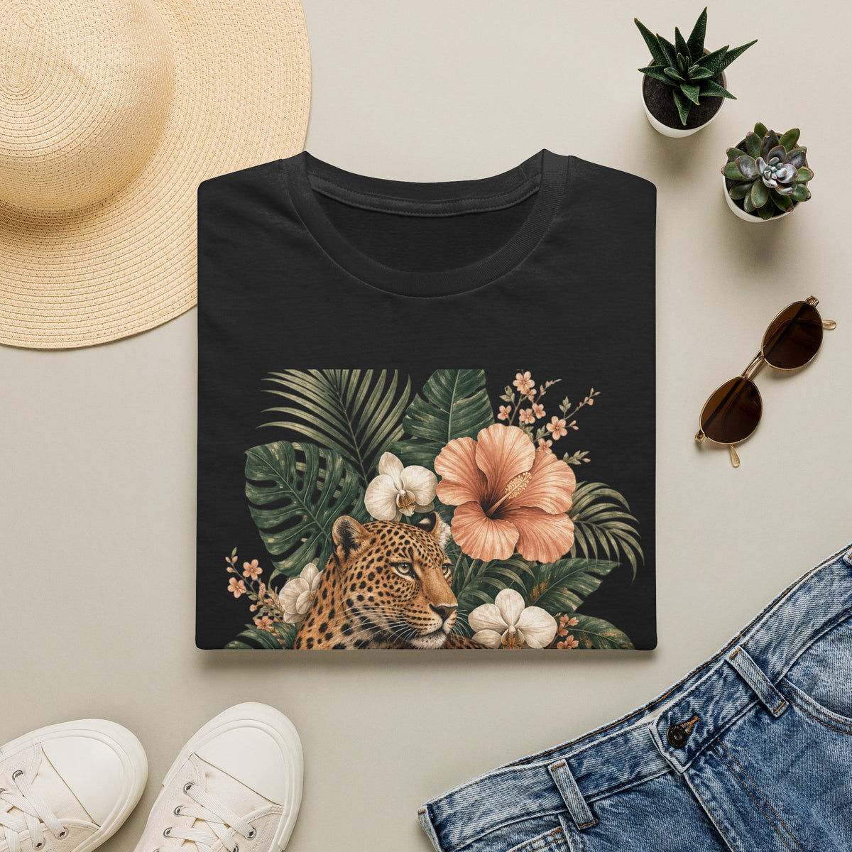 Leopard & Tropical Hibiscus T-Shirt