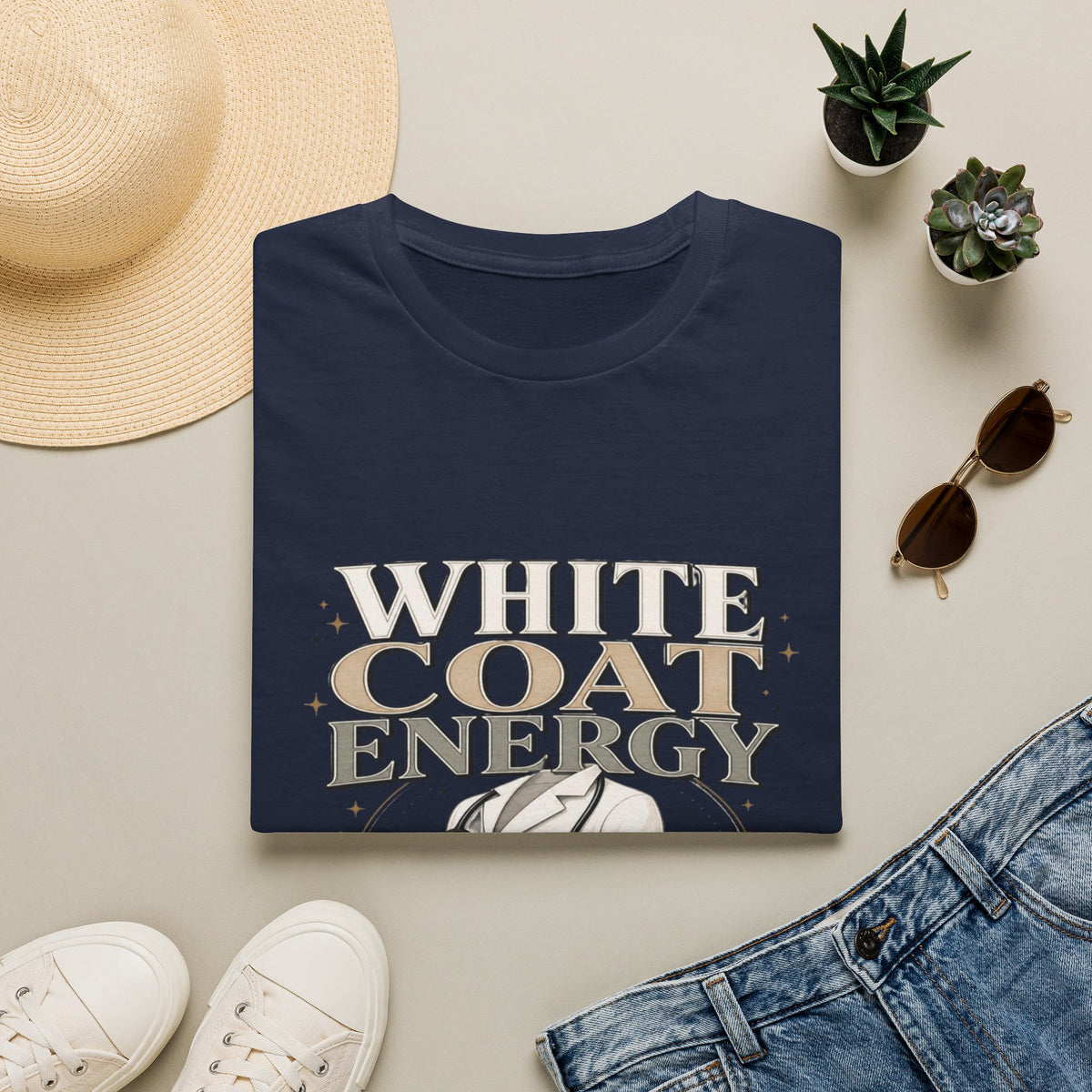 Elegant T-shirt Design Featuring White Coat Energy Typography- Graphic Tees