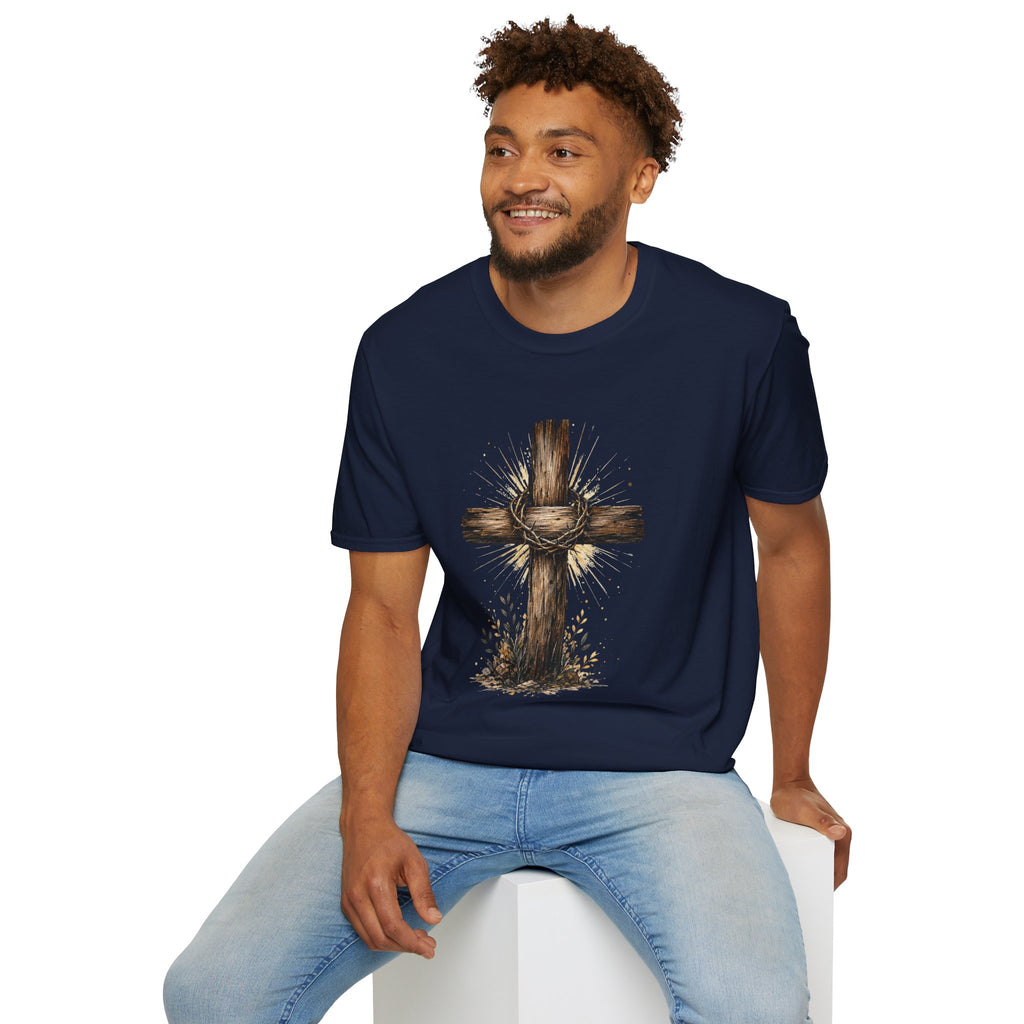 Christian Cross T-Shirt — Rustic Crown of Thorns Design