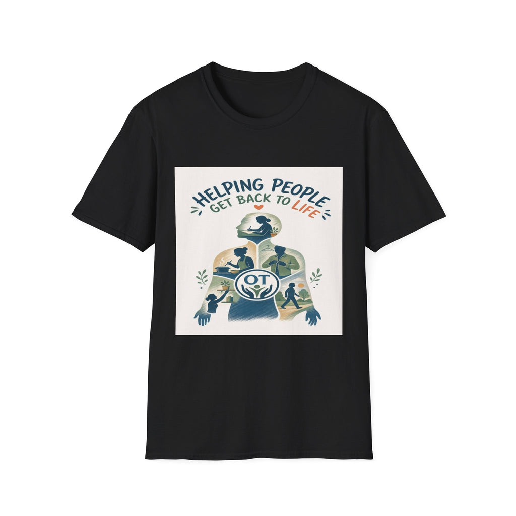 T-shirt Design Featuring Daily Activities Silhouette With OT Symbol- Graphic Tees