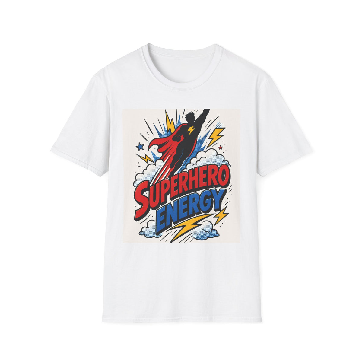 Dynamic Superhero Silhouette Soaring Through Colorful Clouds