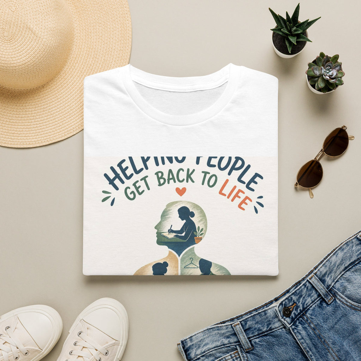 T Shirt Design Featuring Daily Activities Silhouette With OT Symbol