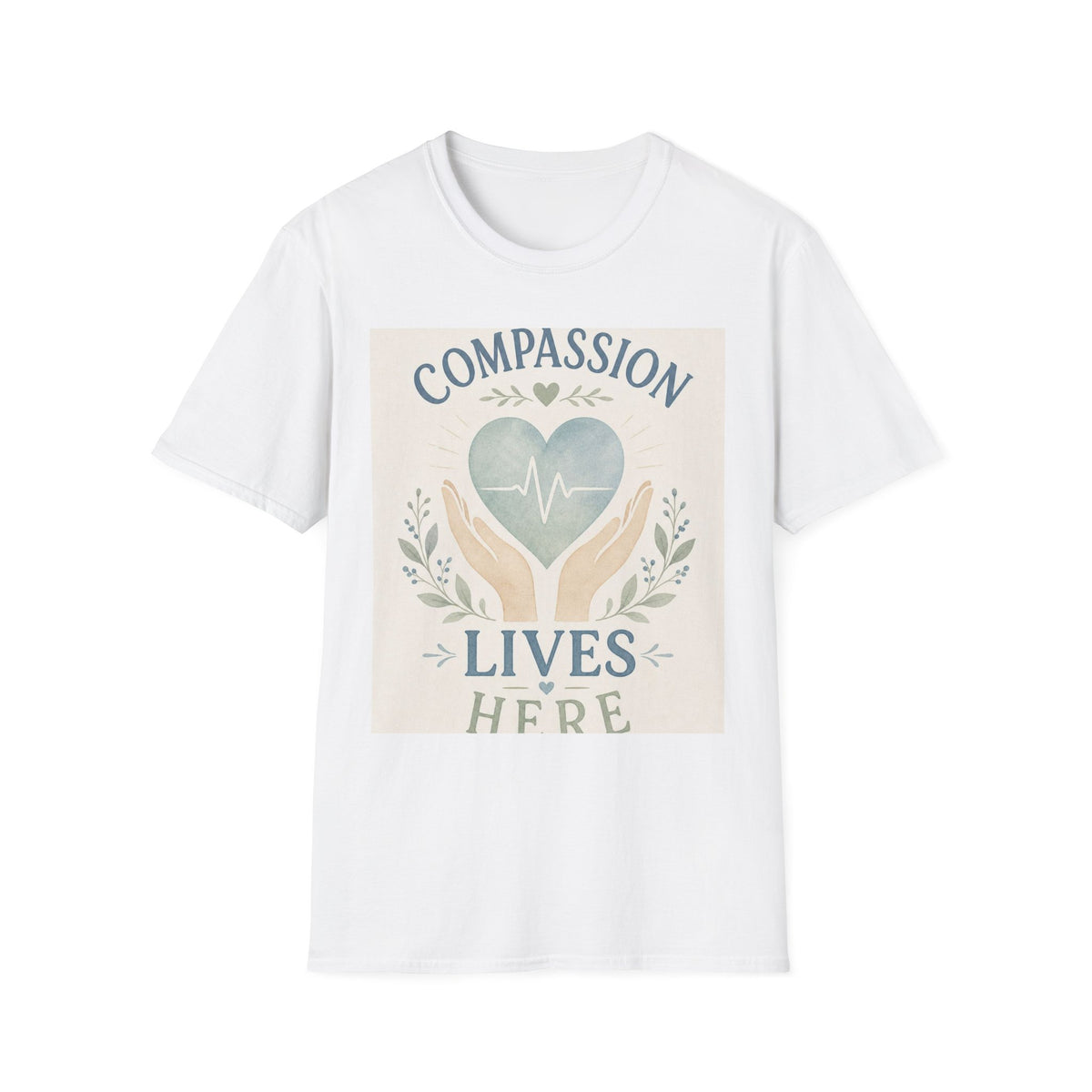 T Shirt Design Featuring Compassion Lives Here With Heart And Hands
