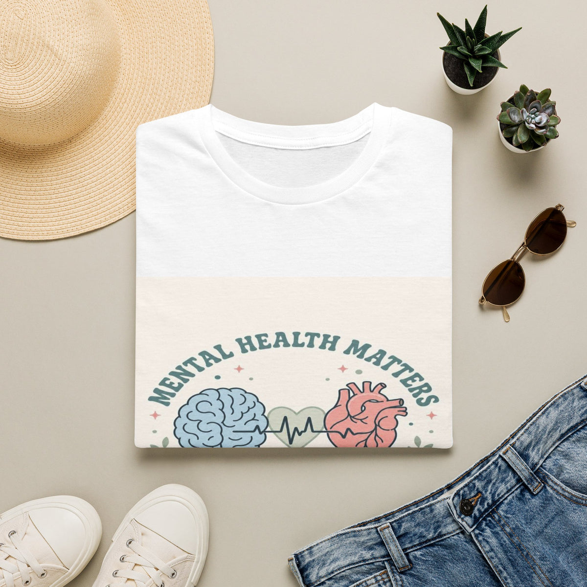 Stylized Brain And Heart Design For Mental Health Awareness- Graphic Tees