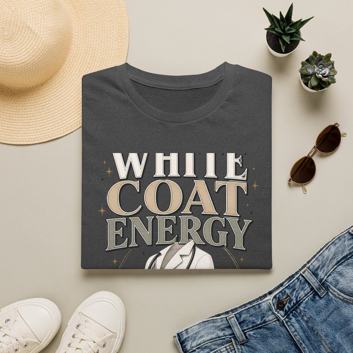 Elegant T Shirt Design Featuring White Coat Energy Typography