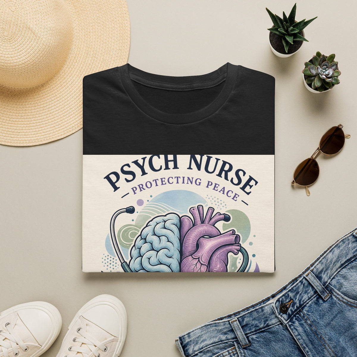 Stylized Brain And Heart Illustration With Stethoscope Art