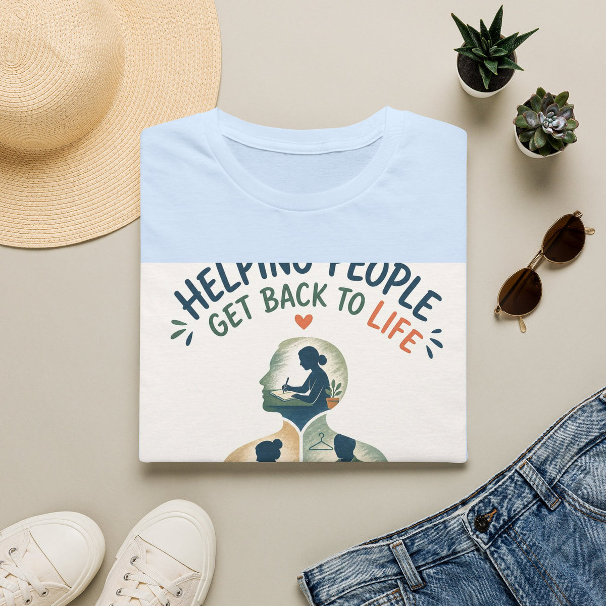T Shirt Design Featuring Daily Activities Silhouette With OT Symbol