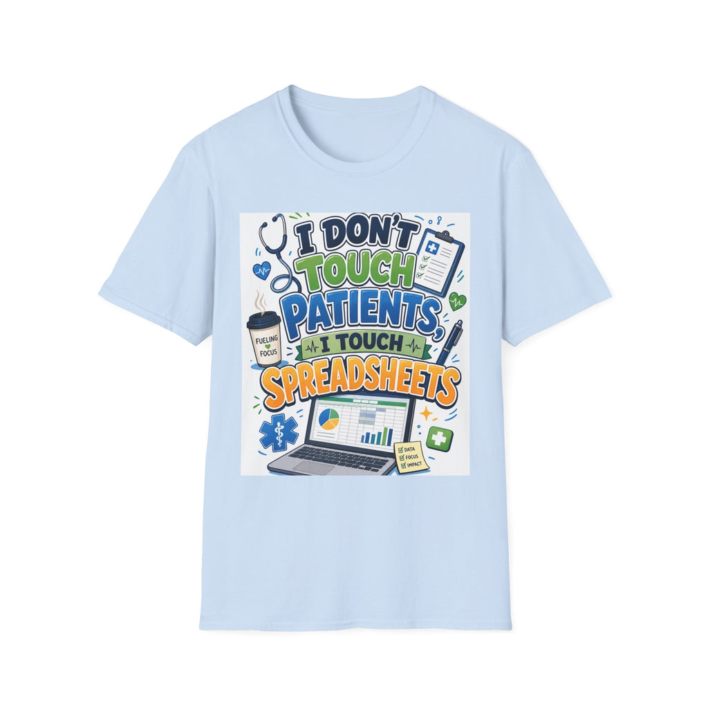 Humorous T Shirt Design Featuring Playful Healthcare And Spreadsheet Imagery