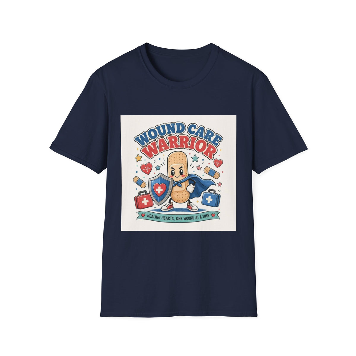 Wound Care Warrior T-Shirt Design Featuring Playful Bandage Character- Graphic Tees