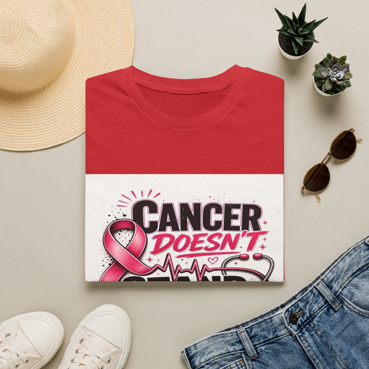 Bold Oncology Nurse Design Featuring Empowering Phrase With Awareness Ribbon- Graphic Tees