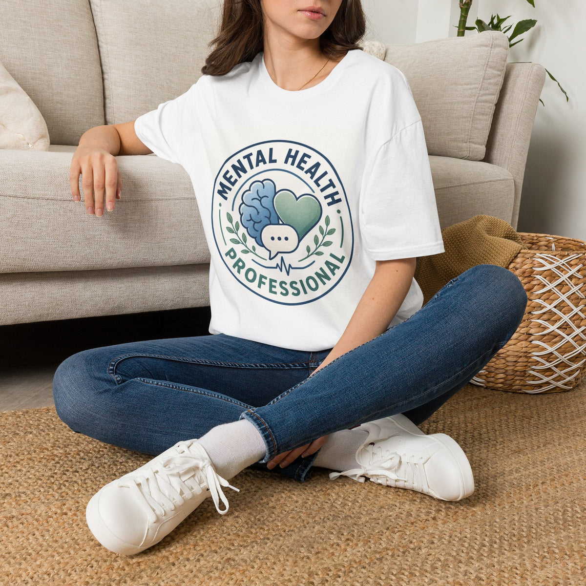 Badge Style Graphic Featuring Mental Health Professional Title With Iconography