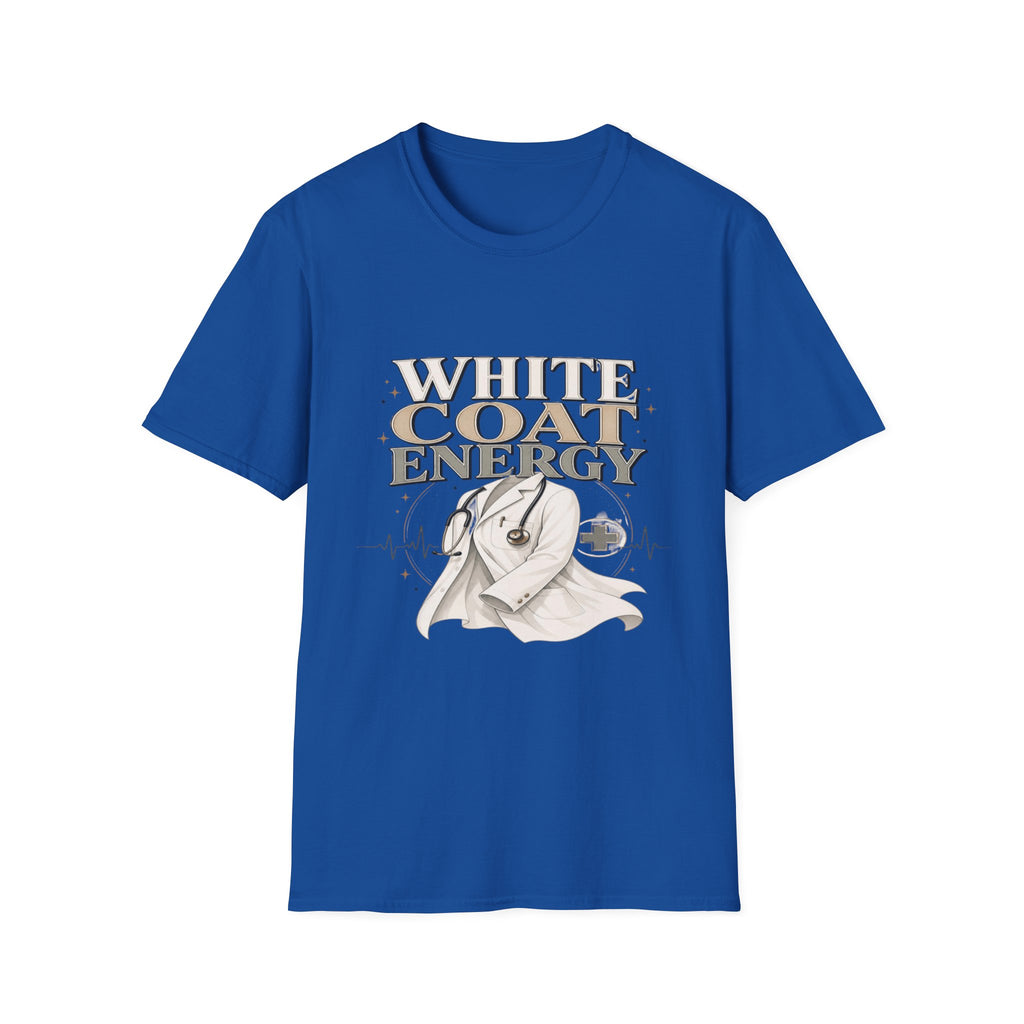 Elegant T-shirt Design Featuring White Coat Energy Typography- Graphic Tees