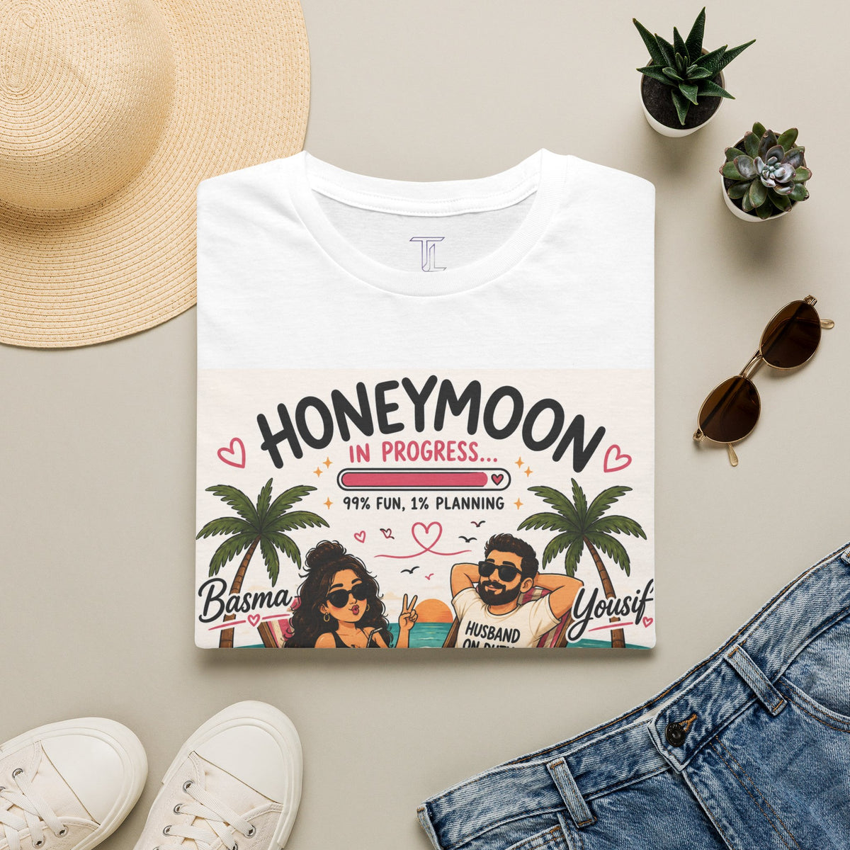 Honeymoon In Progress T-Shirt — Personalized Couple Vacation Tee
