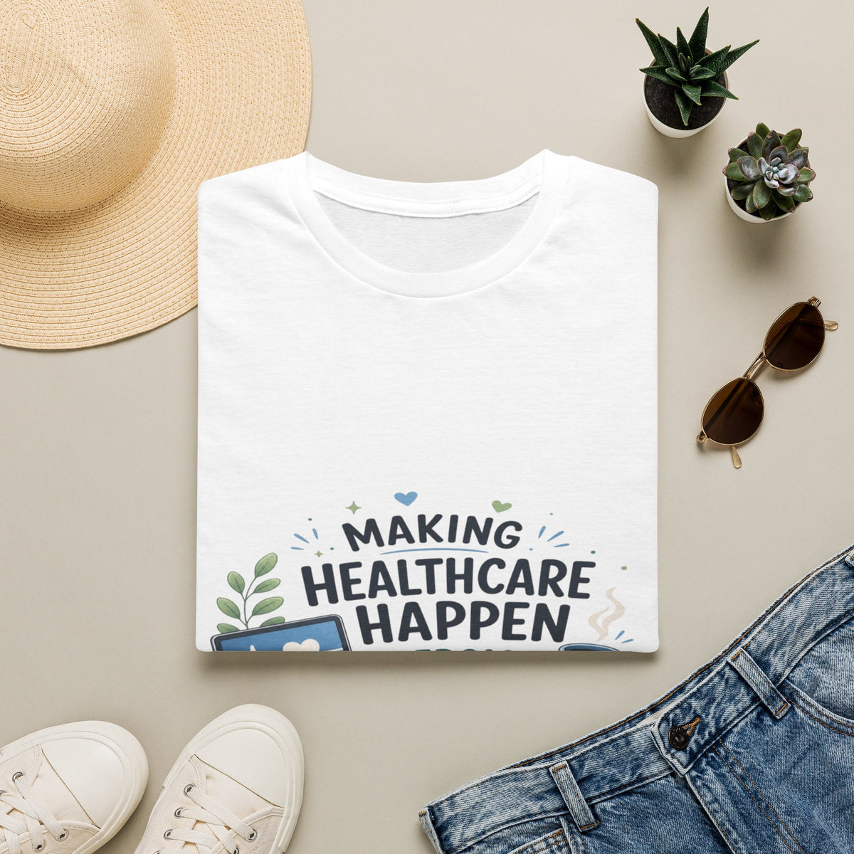Inspirational T-shirt Design Celebrating Healthcare From Desk- Graphic Tees